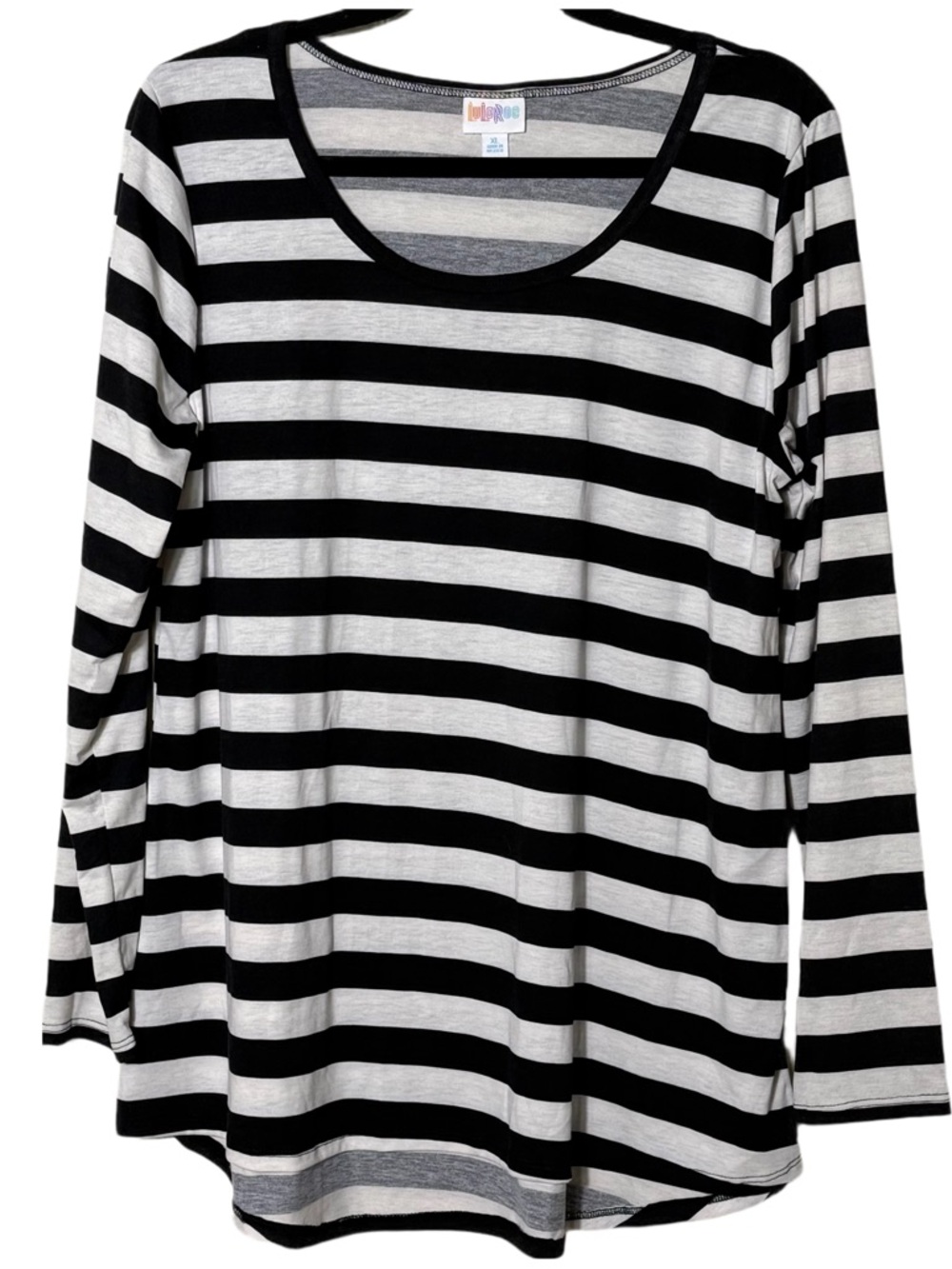 LuLaRoe Black and White Striped Long Sleeve Hi-Low Tunic Sz XL